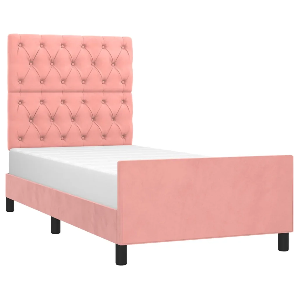 Letto singolo | Letto per adulti | Giroletto con Testiera Rosa 80x200 cm in Velluto - Image 3