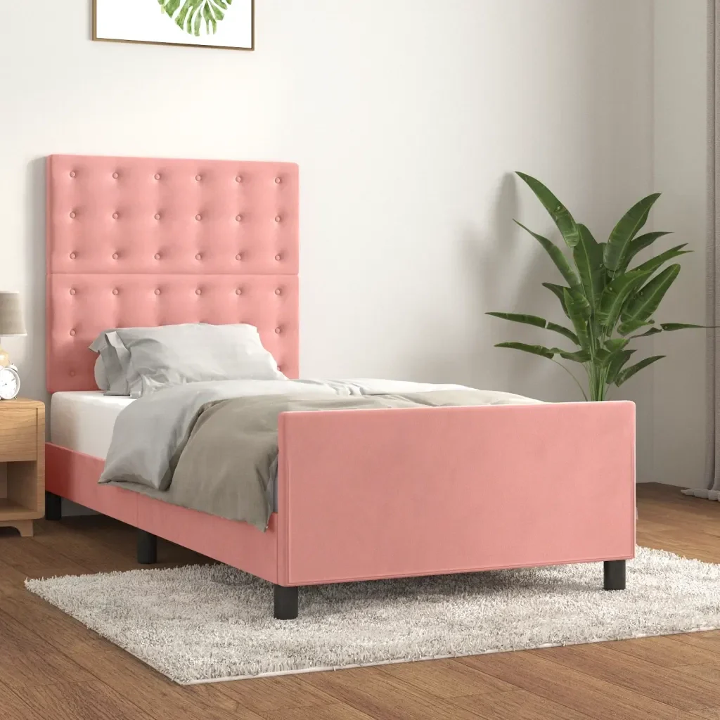 Letto singolo | Letto per adulti | Giroletto con Testiera Rosa 80x200 cm in Velluto - Image 2