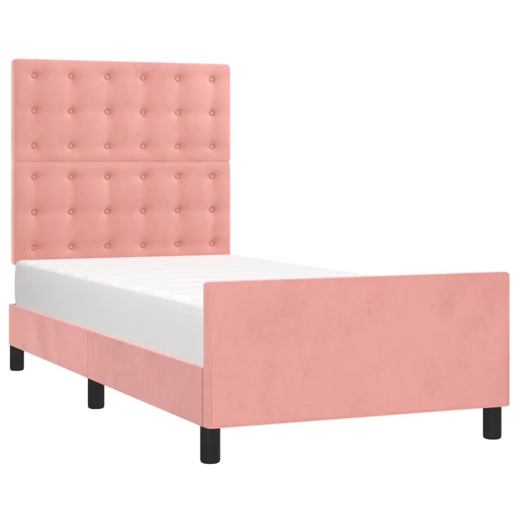 Letto singolo | Letto per adulti | Giroletto con Testiera Rosa 80x200 cm in Velluto - Image 4