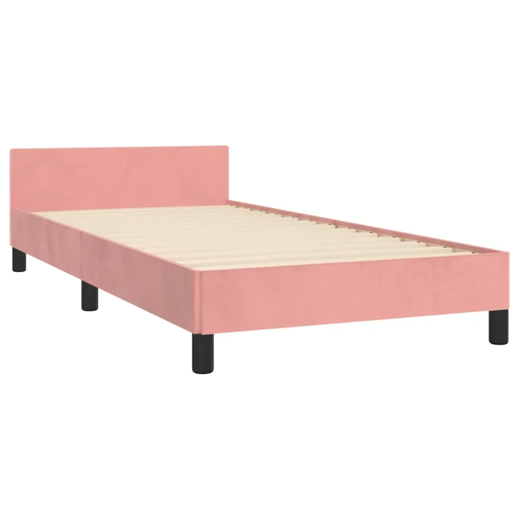 Letto singolo | Letto per adulti | Giroletto con Testiera Rosa 80x200 cm in Velluto - Image 5
