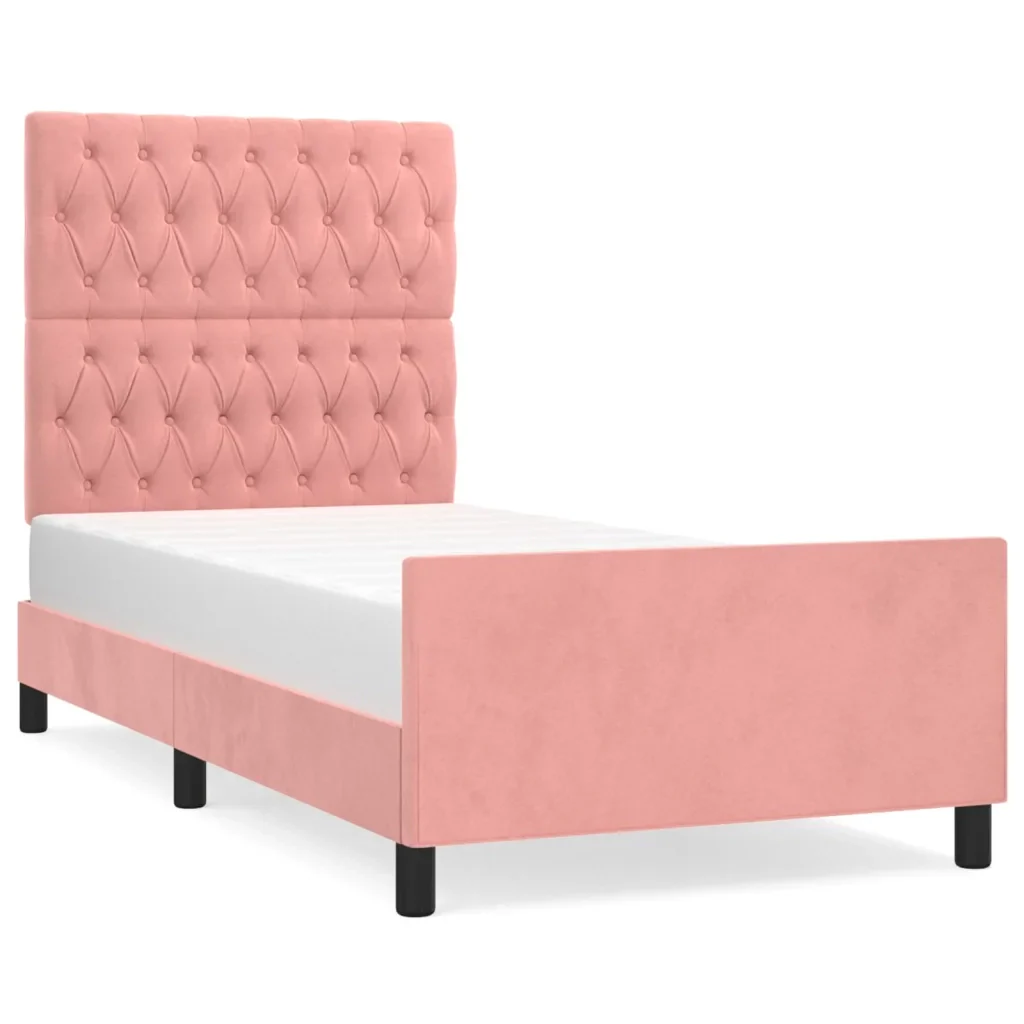 Letto singolo | Letto per adulti | Giroletto con Testiera Rosa 90x190 cm in Velluto
