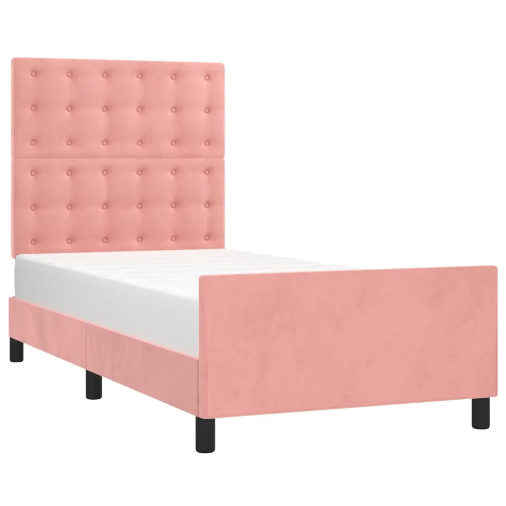 Letto singolo | Letto per adulti | Giroletto con Testiera Rosa 90x190 cm in Velluto - Image 3