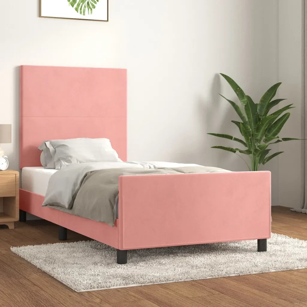 Letto singolo | Letto per adulti | Giroletto con Testiera Rosa 90x190 cm in Velluto - Image 2