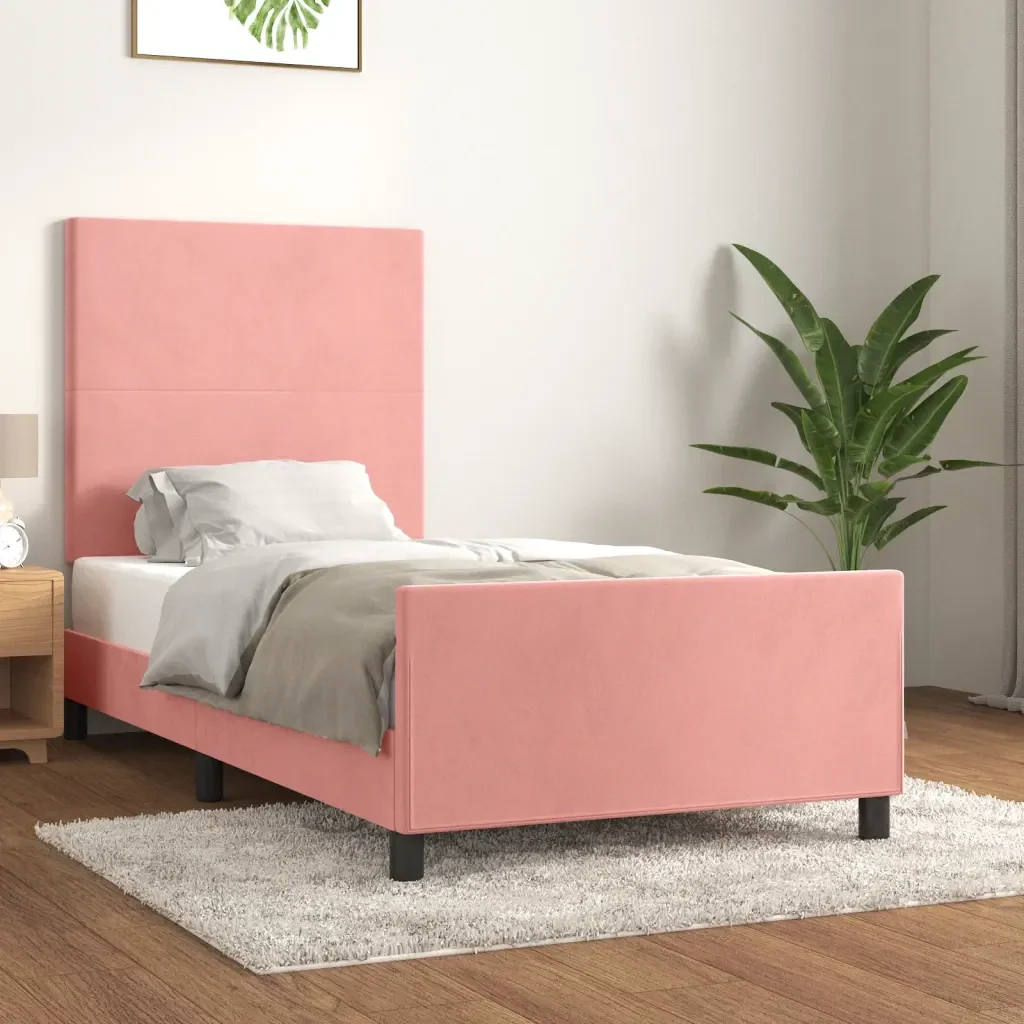 Letto singolo | Letto per adulti | Giroletto con Testiera Rosa 90x200 cm in Velluto - Image 2