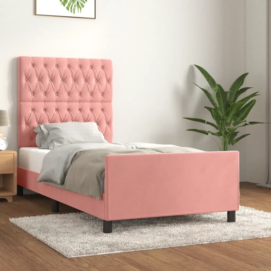 Letto singolo | Letto per adulti | Giroletto con Testiera Rosa 90x200 cm in Velluto - Image 2