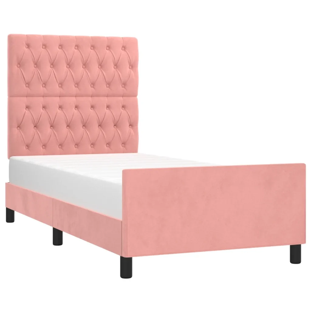 Letto singolo | Letto per adulti | Giroletto con Testiera Rosa 90x200 cm in Velluto - Image 3