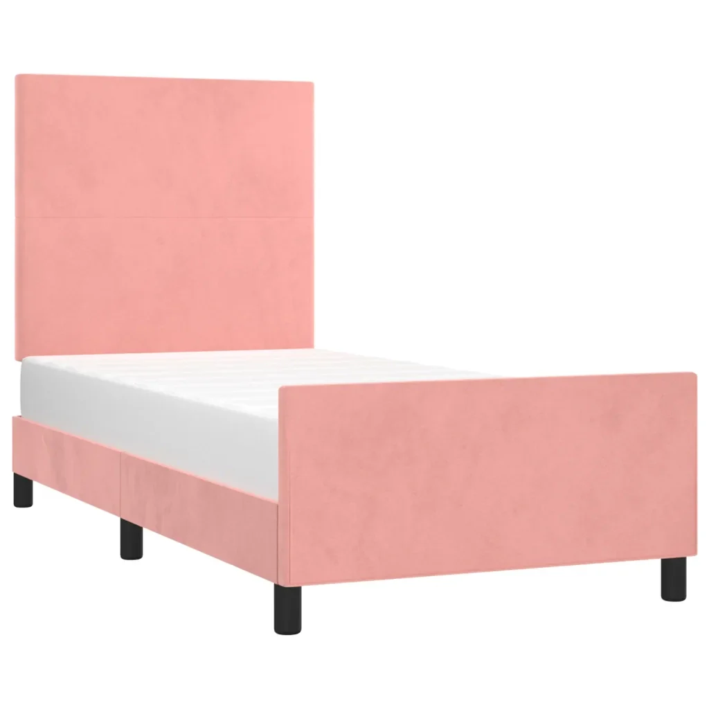 Letto singolo | Letto per adulti | Giroletto con Testiera Rosa 90x200 cm in Velluto - Image 4