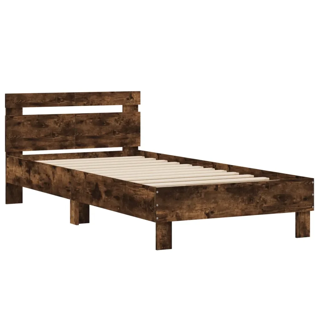 Letto singolo | Letto per adulti | Giroletto con Testiera Rovere Fumo 100x200 cm Legno Multistrato - Image 3