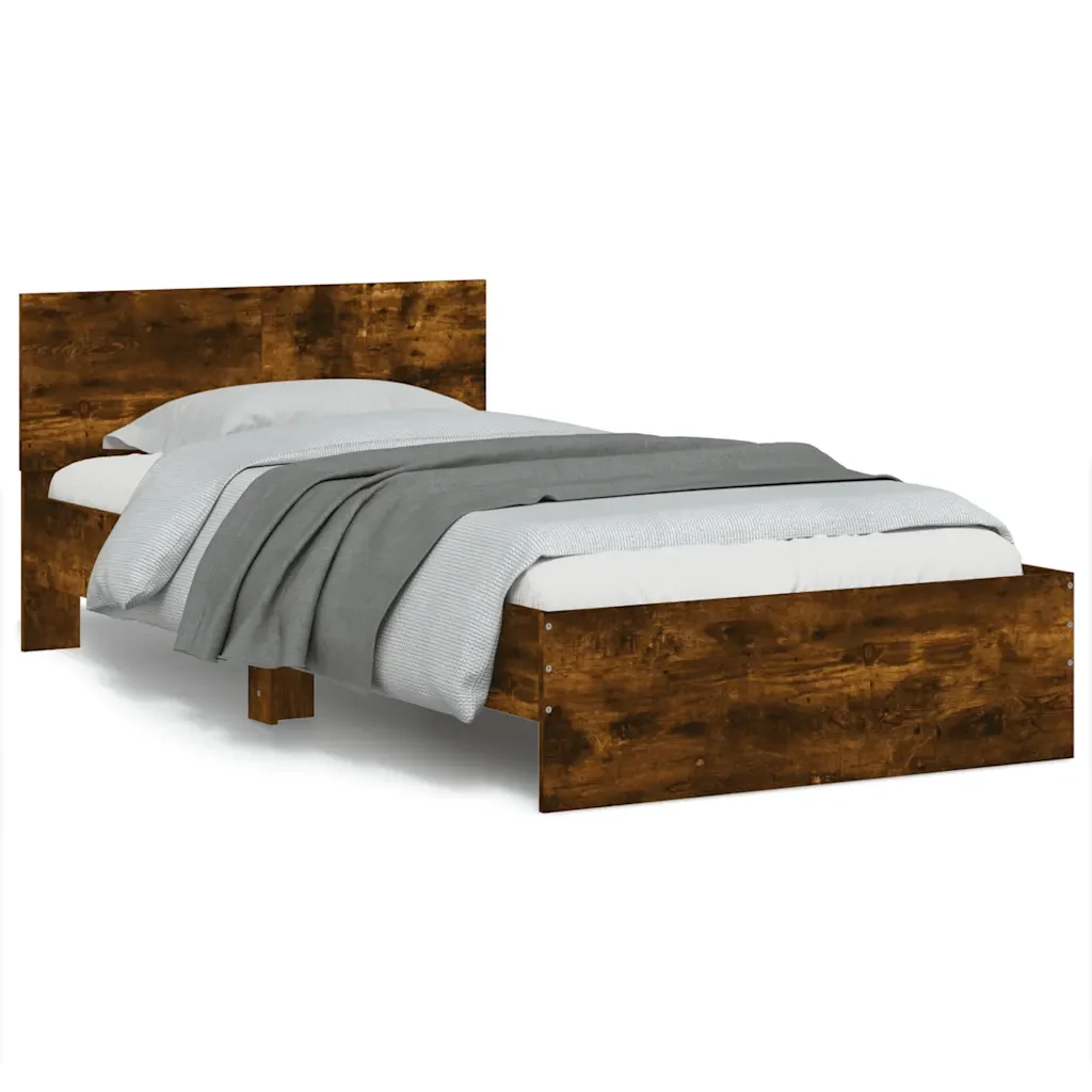 Letto singolo | Letto per adulti | Giroletto con Testiera Rovere Fumo 100x200 cm Legno Multistrato