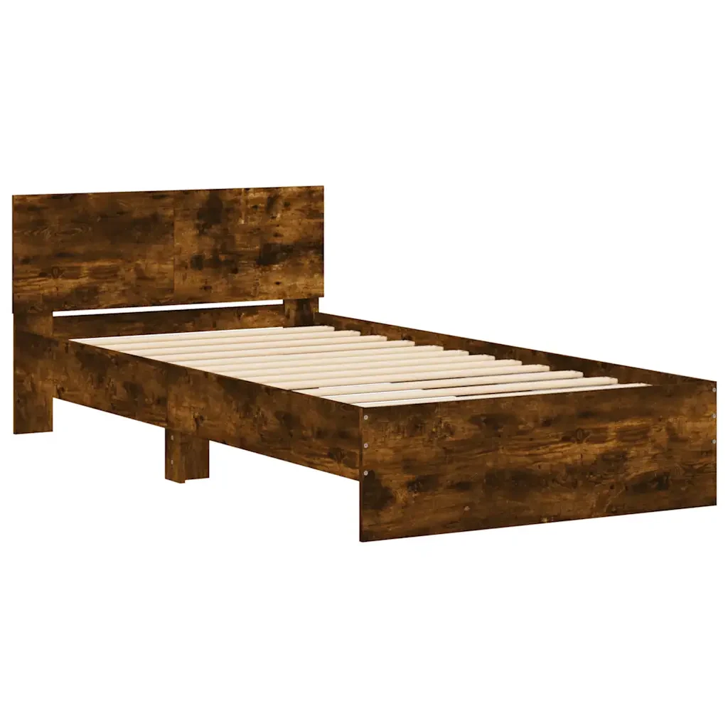 Letto singolo | Letto per adulti | Giroletto con Testiera Rovere Fumo 100x200 cm Legno Multistrato - Image 4
