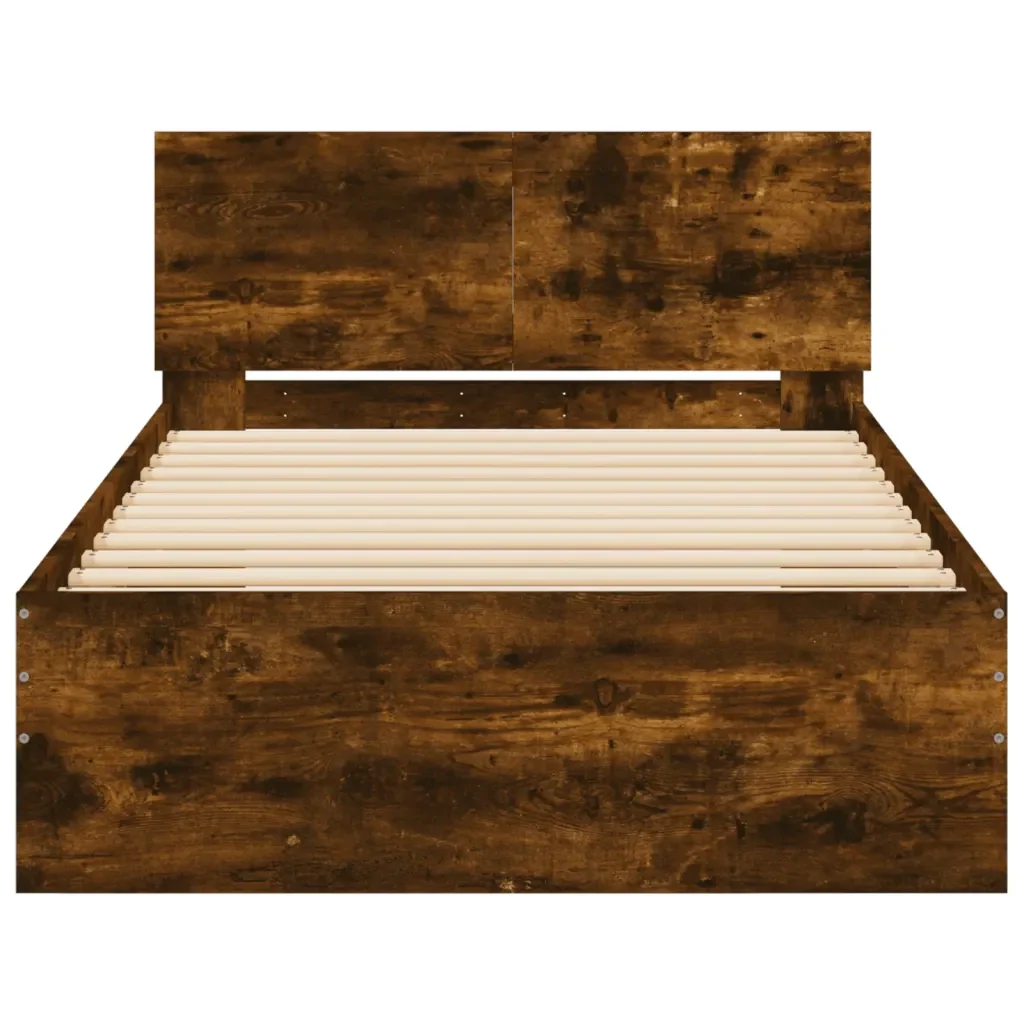 Letto singolo | Letto per adulti | Giroletto con Testiera Rovere Fumo 100x200 cm Legno Multistrato - Image 5