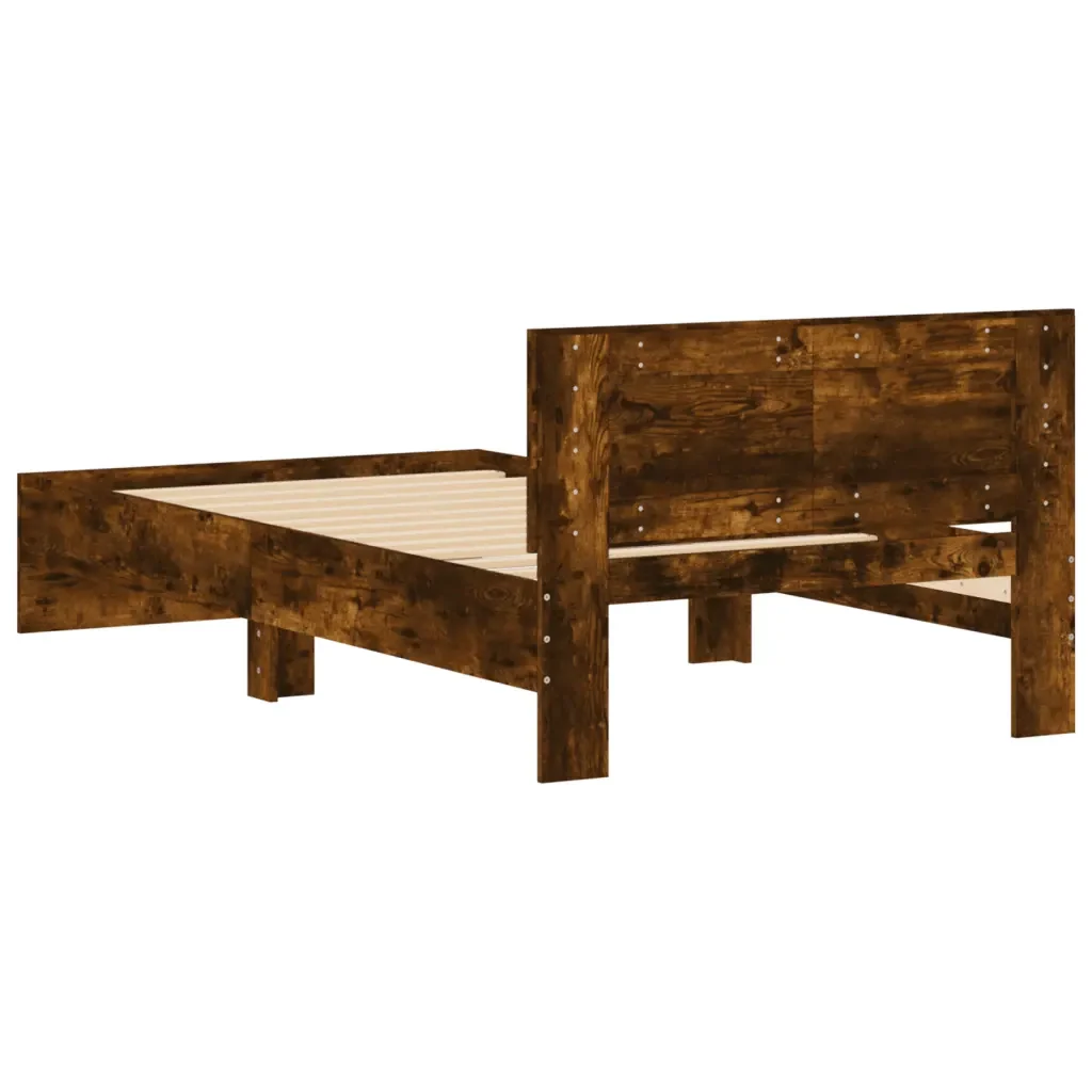 Letto singolo | Letto per adulti | Giroletto con Testiera Rovere Fumo 100x200 cm Legno Multistrato - Image 7