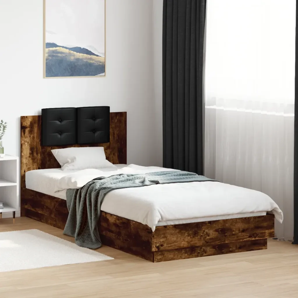 Letto singolo | Letto per adulti | Giroletto con Testiera Rovere Fumo 100x200 cm Legno Multistrato - Image 2