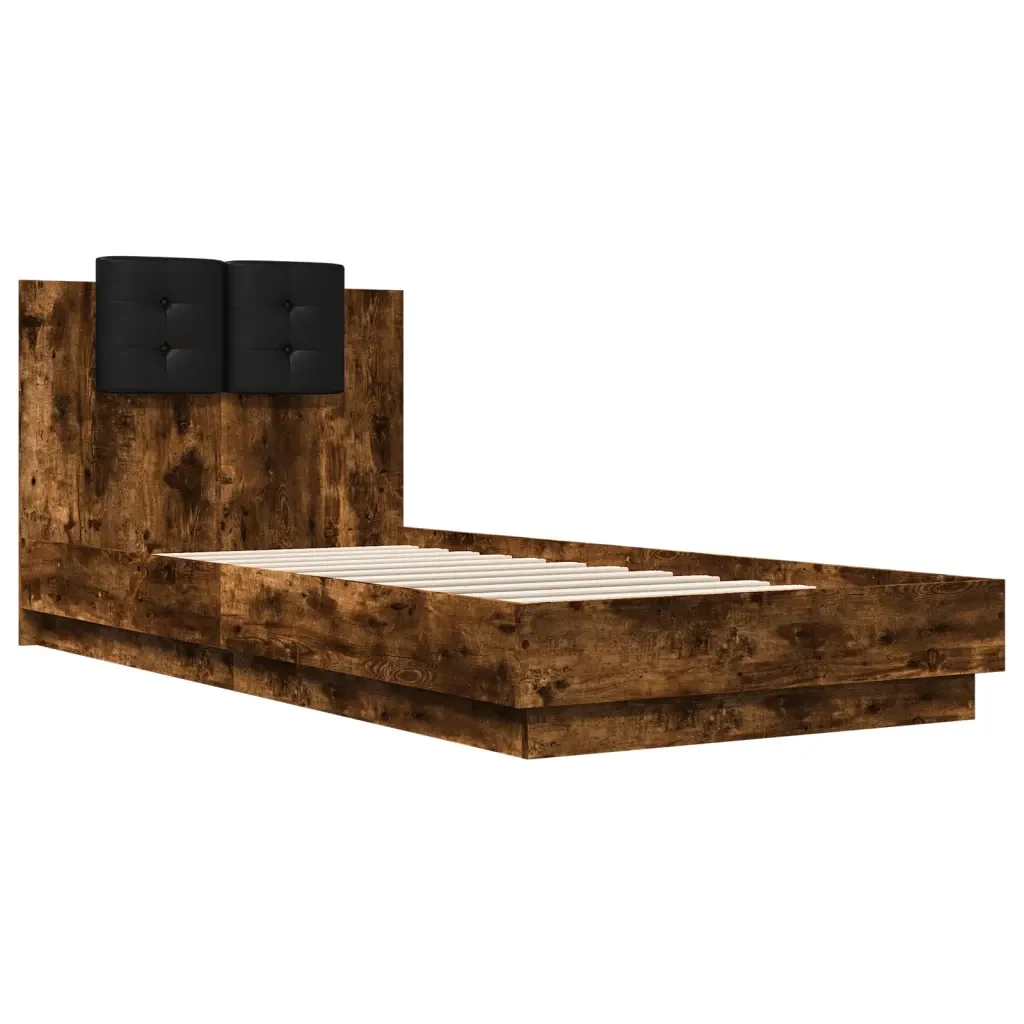 Letto singolo | Letto per adulti | Giroletto con Testiera Rovere Fumo 100x200 cm Legno Multistrato - Image 3