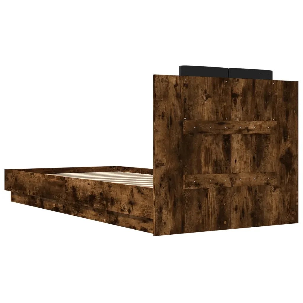 Letto singolo | Letto per adulti | Giroletto con Testiera Rovere Fumo 100x200 cm Legno Multistrato - Image 6