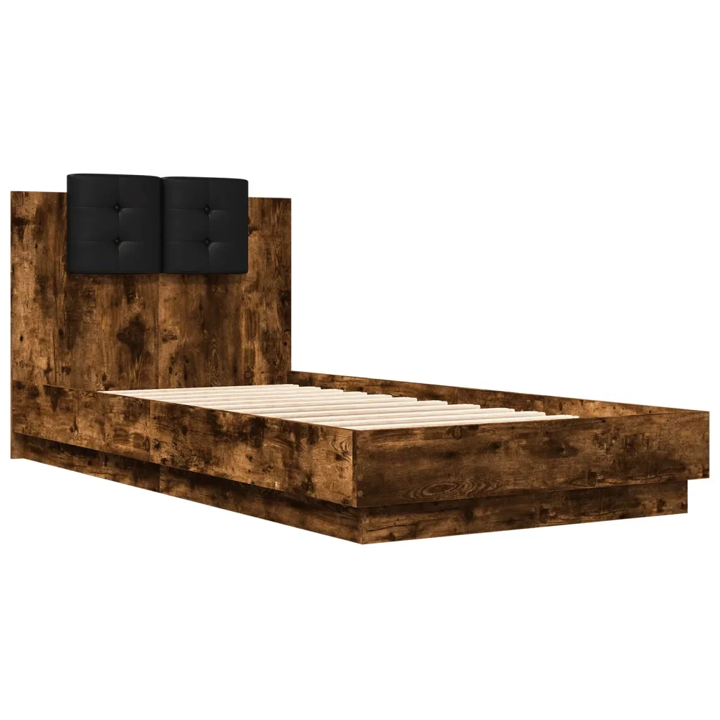 Letto singolo | Letto per adulti | Giroletto con Testiera Rovere Fumo 75x190 cm Legno Multistrato - Image 3
