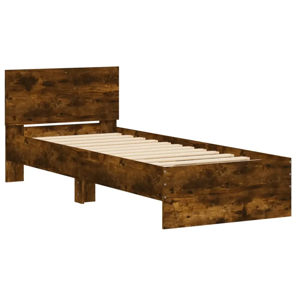 Letto singolo | Letto per adulti | Giroletto con Testiera Rovere Fumo 75x190 cm Legno Multistrato - Image 3