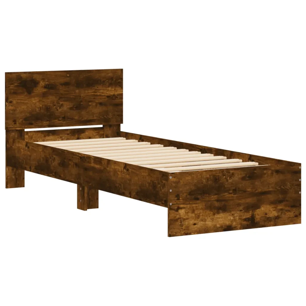 Letto singolo | Letto per adulti | Giroletto con Testiera Rovere Fumo 90x190 cm Legno Multistrato - Image 3