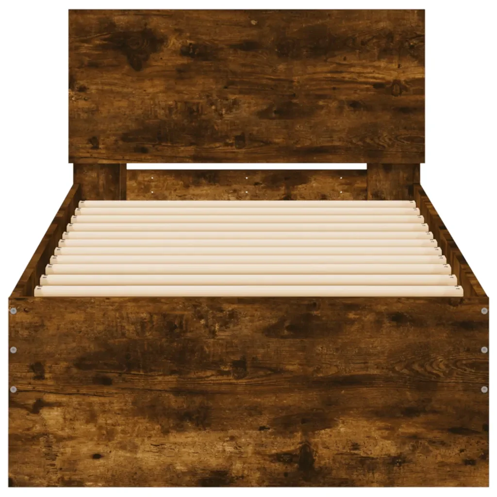 Letto singolo | Letto per adulti | Giroletto con Testiera Rovere Fumo 90x190 cm Legno Multistrato - Image 5