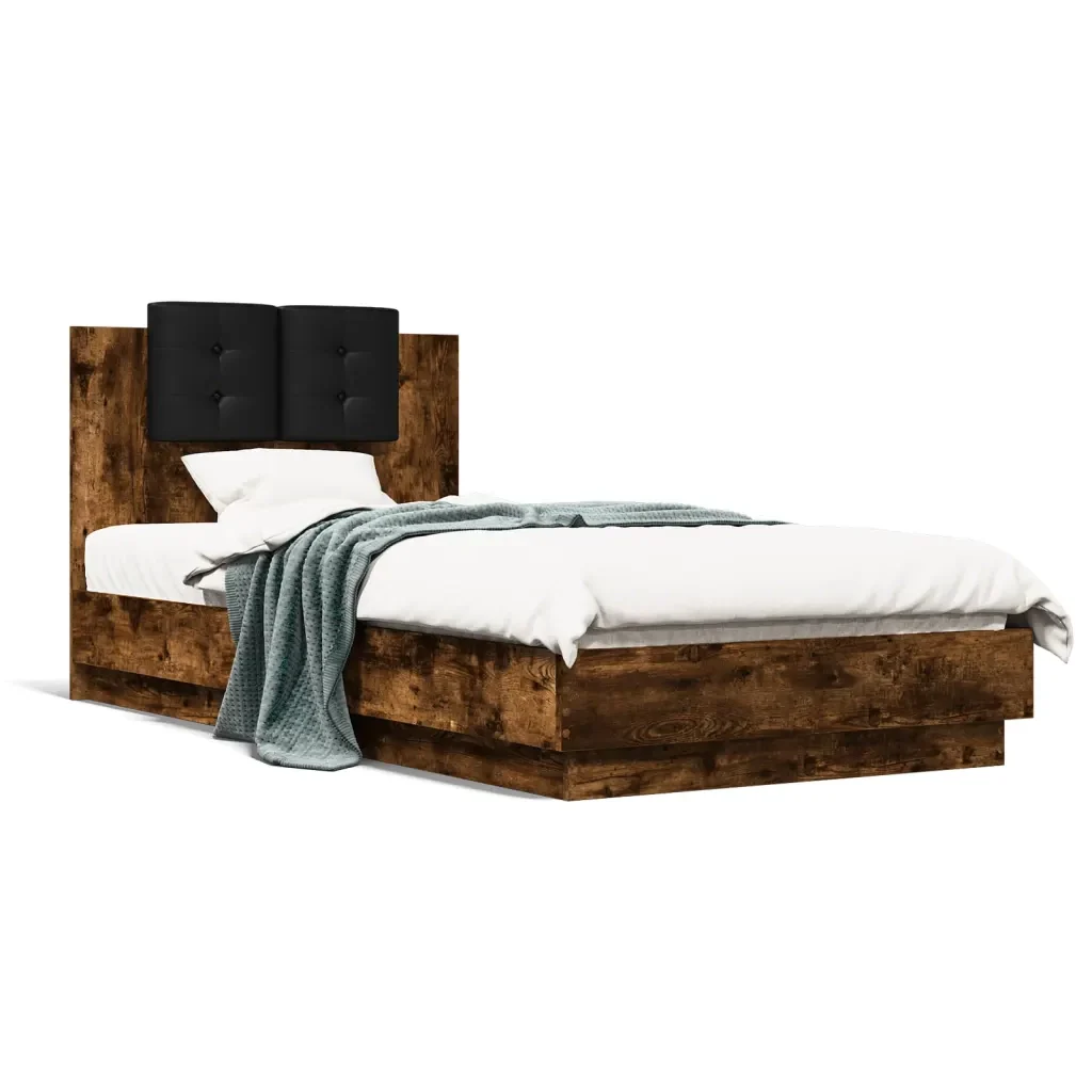 Letto singolo | Letto per adulti | Giroletto con Testiera Rovere Fumo 90x190 cm Legno Multistrato