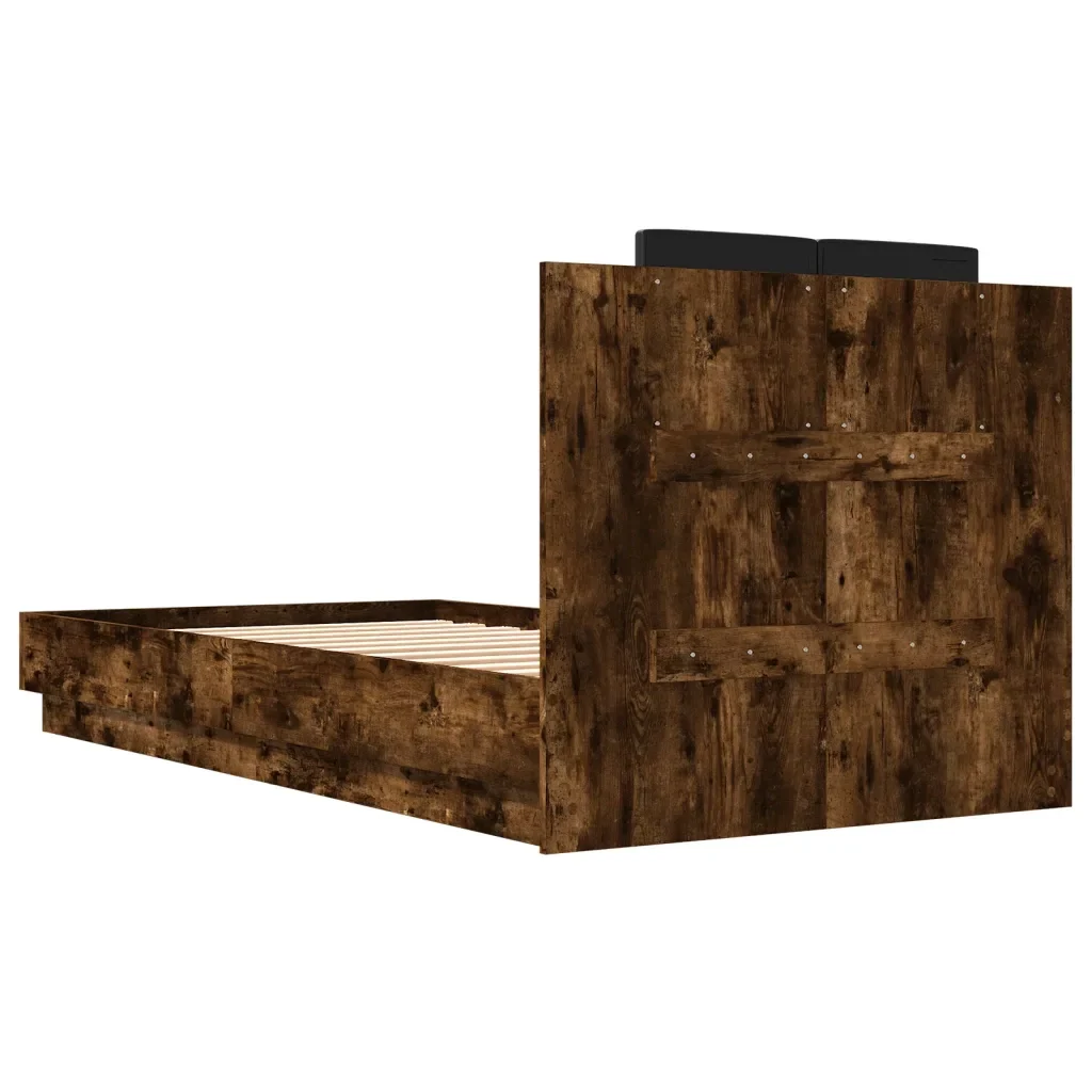Letto singolo | Letto per adulti | Giroletto con Testiera Rovere Fumo 90x190 cm Legno Multistrato - Image 6