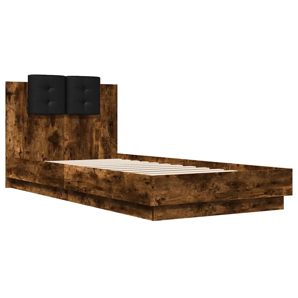 Letto singolo | Letto per adulti | Giroletto con Testiera Rovere Fumo 90x200 cm Legno Multistrato - Image 3