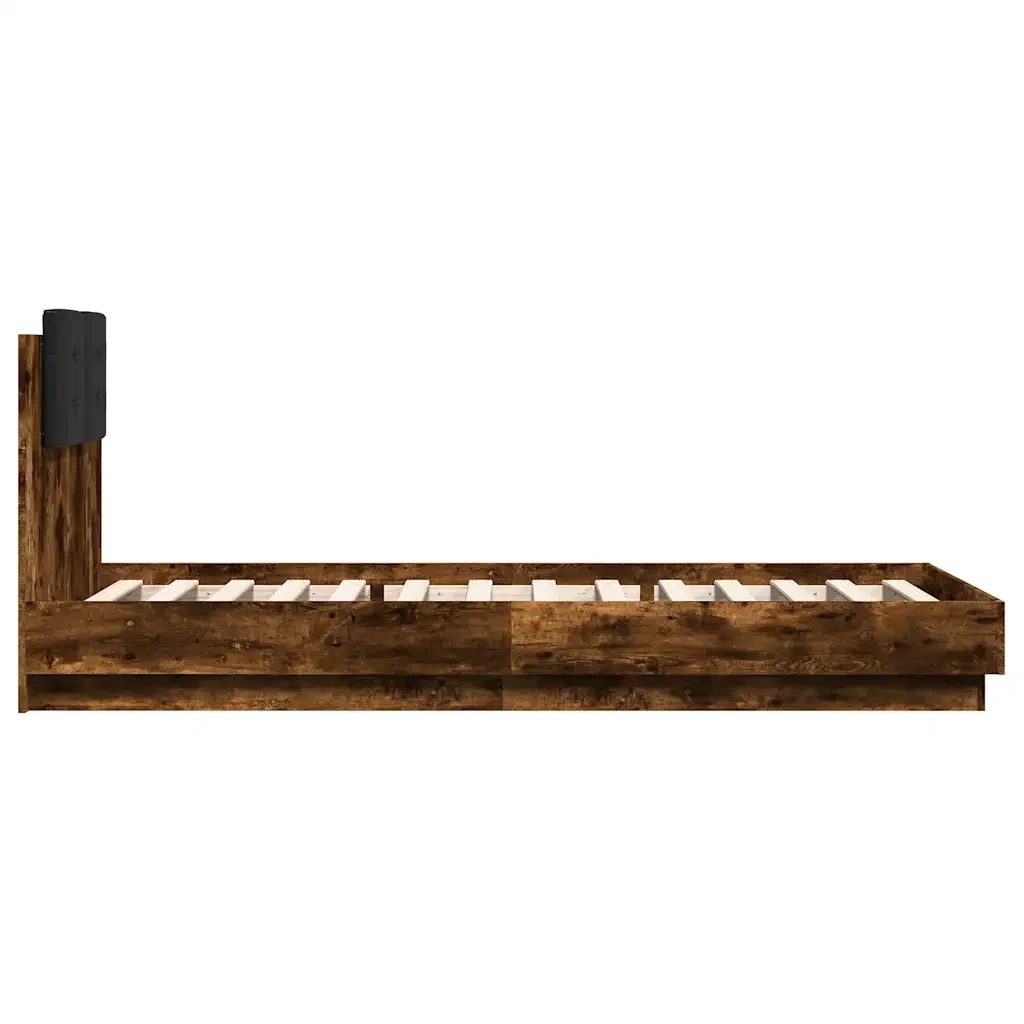 Letto singolo | Letto per adulti | Giroletto con Testiera Rovere Fumo 90x200 cm Legno Multistrato - Image 5