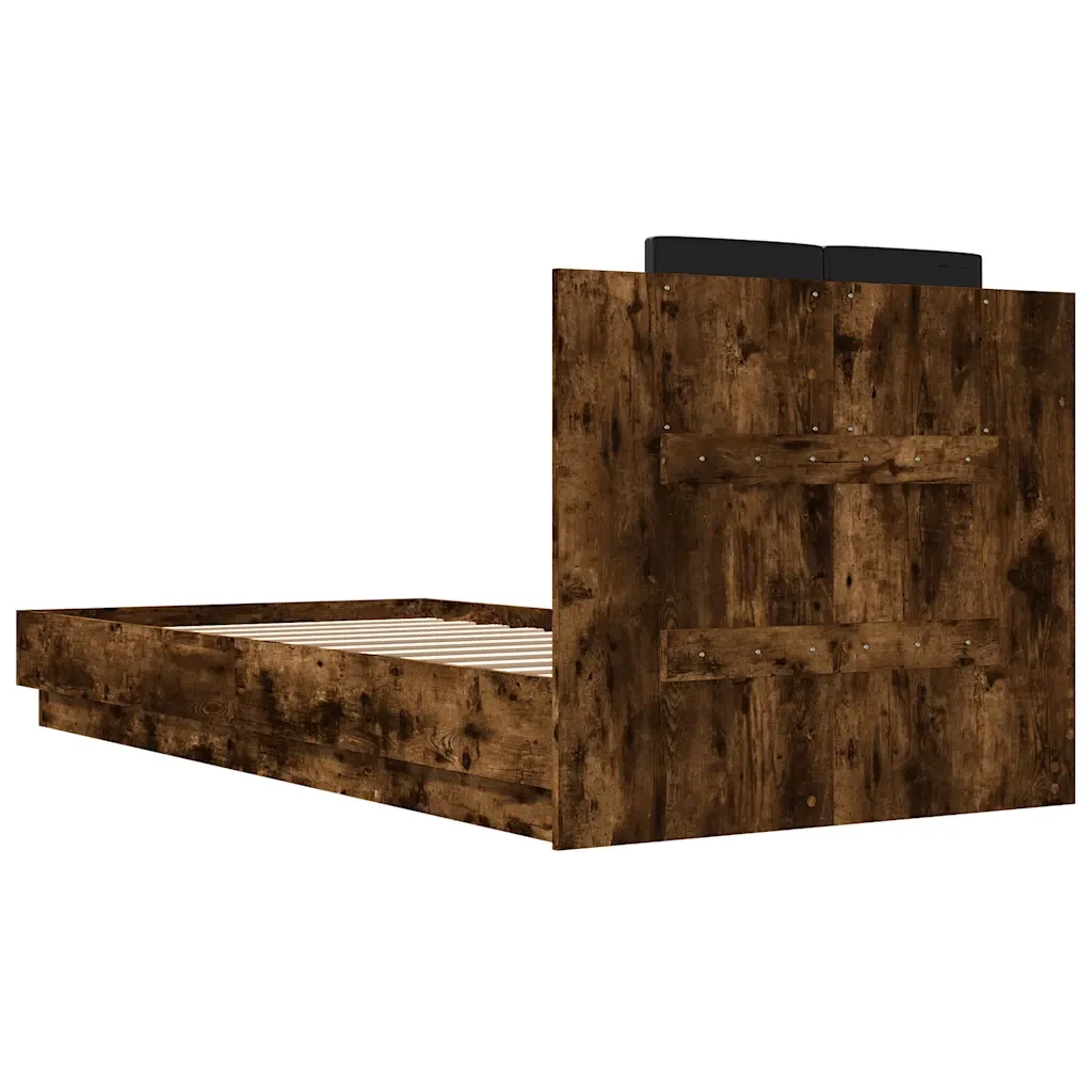 Letto singolo | Letto per adulti | Giroletto con Testiera Rovere Fumo 90x200 cm Legno Multistrato - Image 6