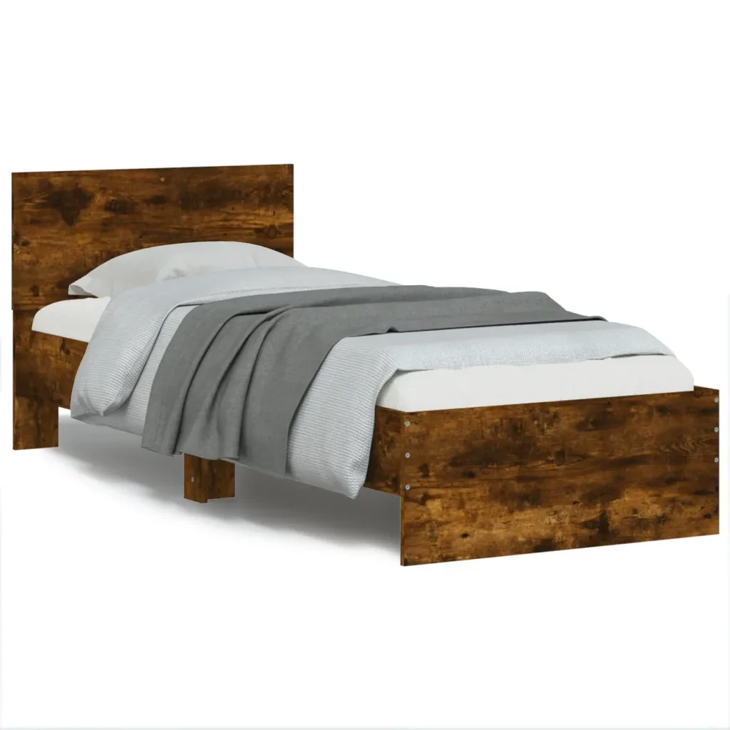 Letto singolo | Letto per adulti | Giroletto con Testiera Rovere Fumo 90x200 cm Legno Multistrato