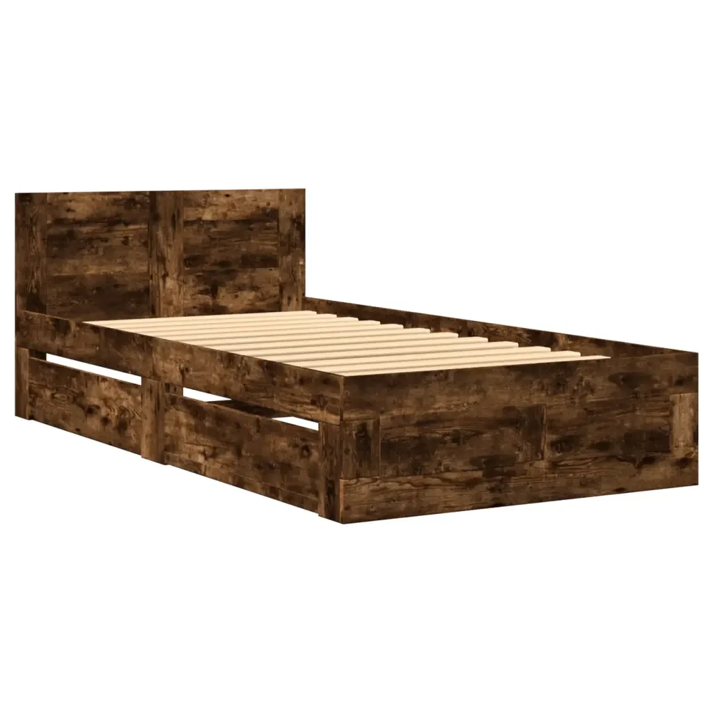 Letto singolo | Letto per adulti | Giroletto con Testiera Rovere Fumo 90x200 cm Legno Multistrato - Image 4