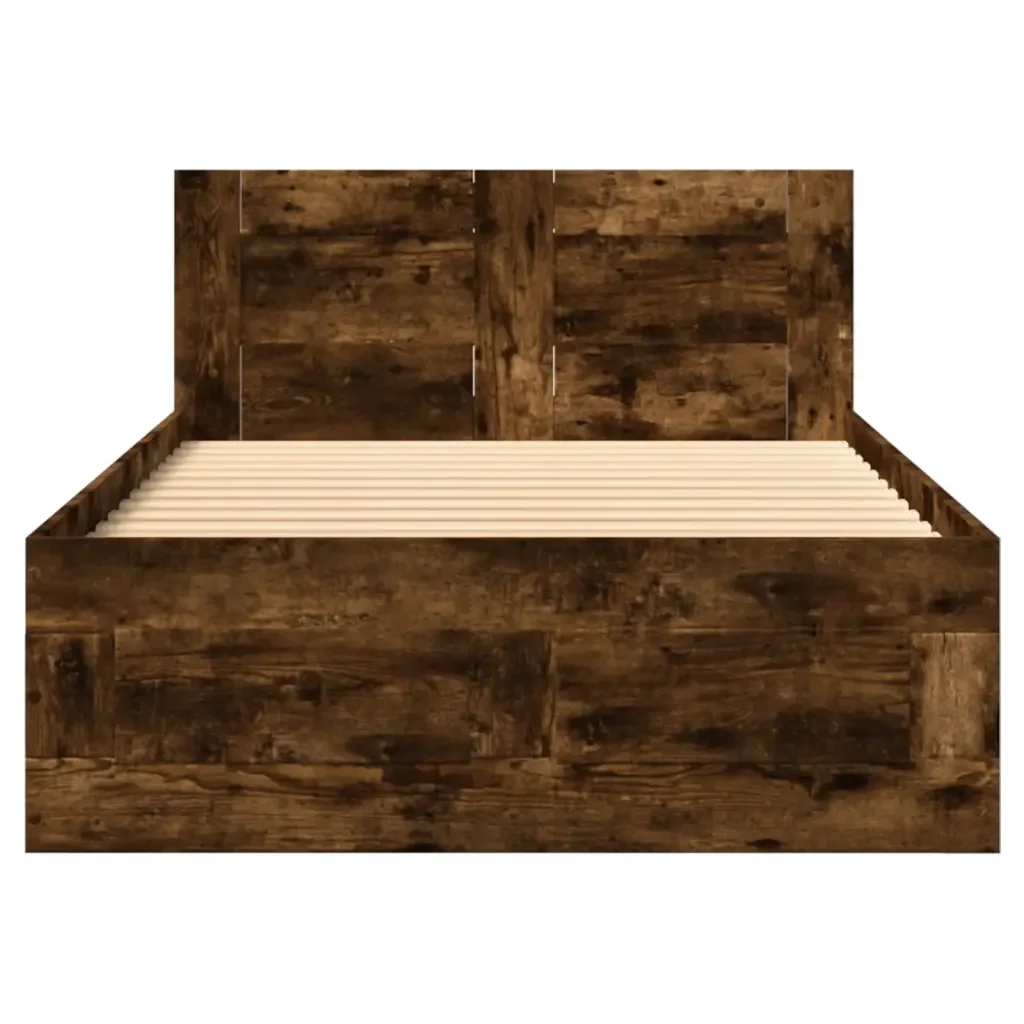 Letto singolo | Letto per adulti | Giroletto con Testiera Rovere Fumo 90x200 cm Legno Multistrato - Image 5