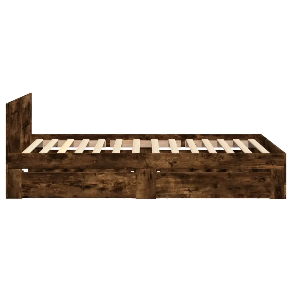 Letto singolo | Letto per adulti | Giroletto con Testiera Rovere Fumo 90x200 cm Legno Multistrato - Image 6