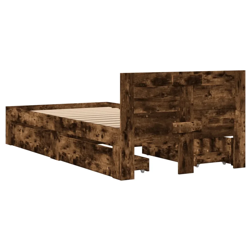 Letto singolo | Letto per adulti | Giroletto con Testiera Rovere Fumo 90x200 cm Legno Multistrato - Image 7