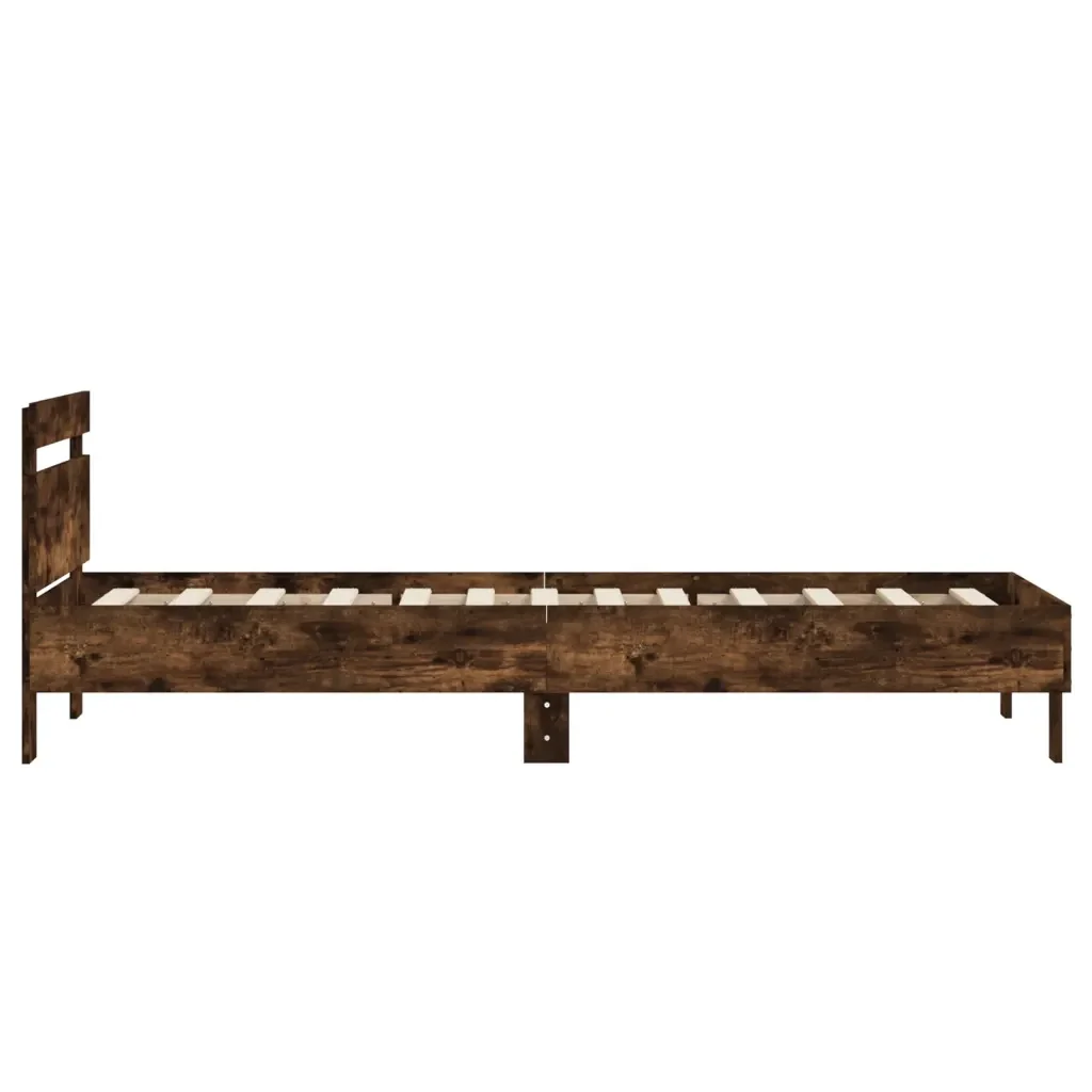 Letto singolo | Letto per adulti | Giroletto con Testiera Rovere Fumo 90x200 cm Legno Multistrato - Image 6