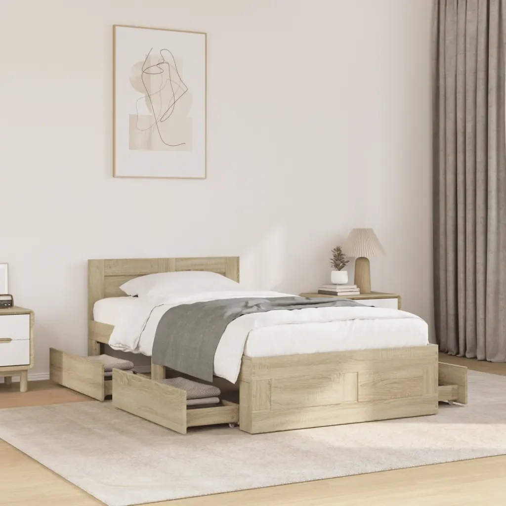 Letto singolo | Letto per adulti | Giroletto con Testiera Rovere Sonoma 75x190cm Legno Multistrato - Image 2