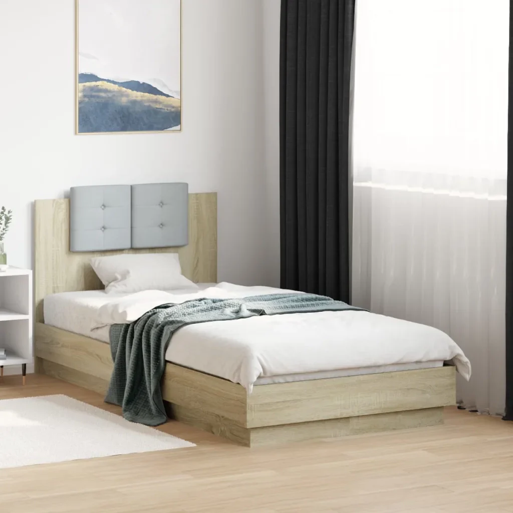 Letto singolo | Letto per adulti | Giroletto con Testiera Rovere Sonoma 90x190cm Legno Multistrato - Image 2
