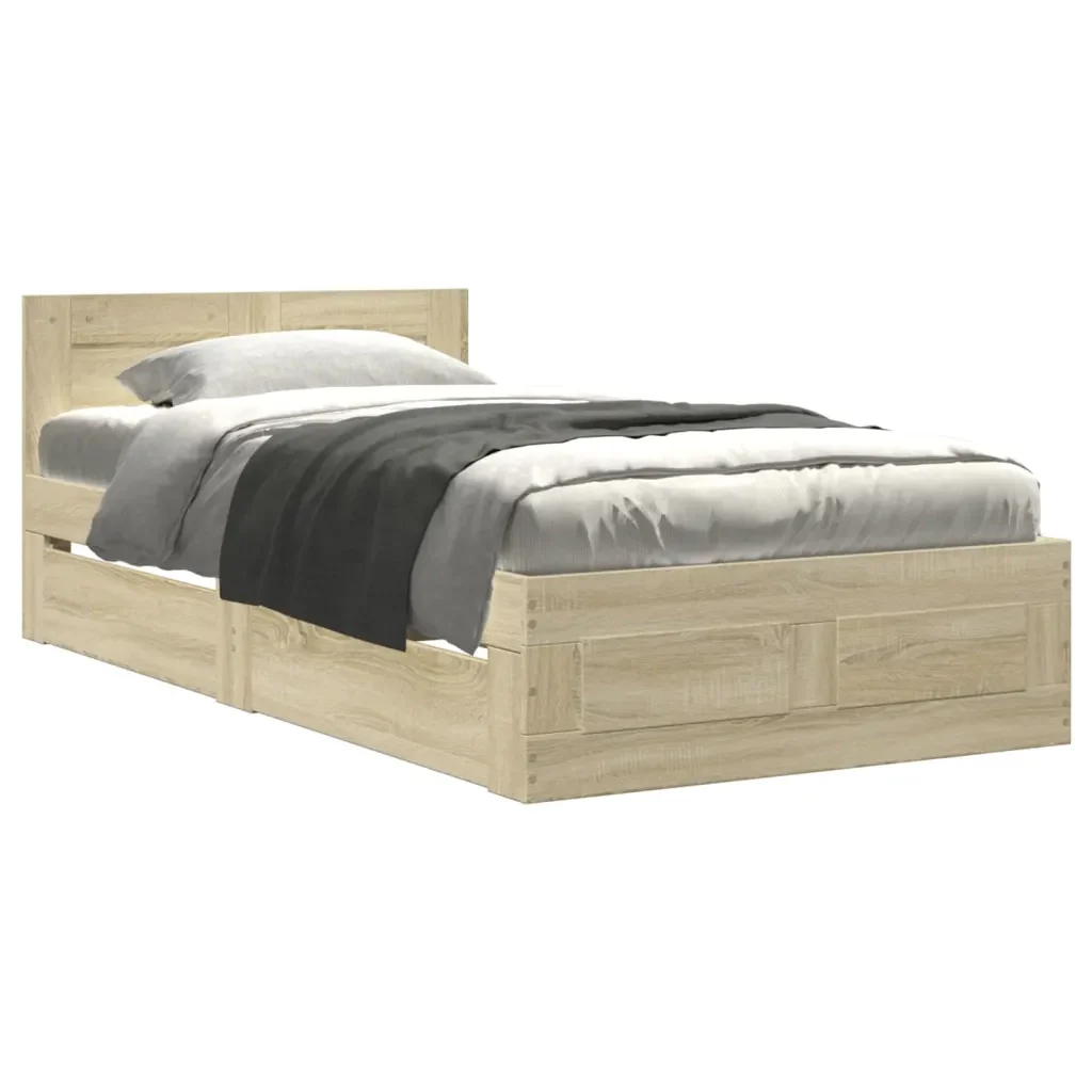Letto singolo | Letto per adulti | Giroletto con Testiera Rovere Sonoma 90x200cm Legno Multistrato