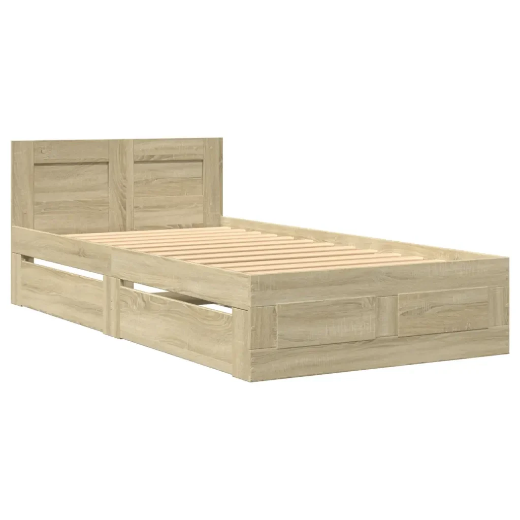 Letto singolo | Letto per adulti | Giroletto con Testiera Rovere Sonoma 90x200cm Legno Multistrato - Image 4