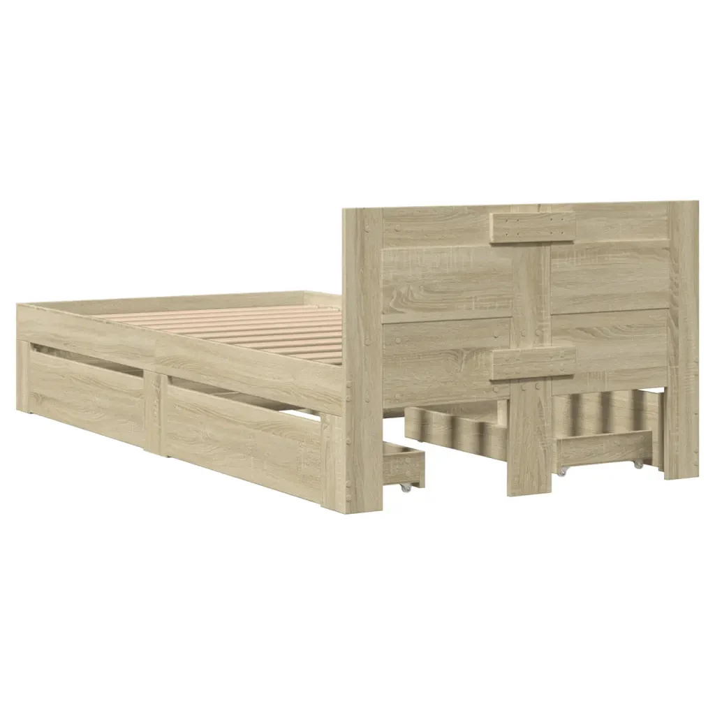 Letto singolo | Letto per adulti | Giroletto con Testiera Rovere Sonoma 90x200cm Legno Multistrato - Image 7