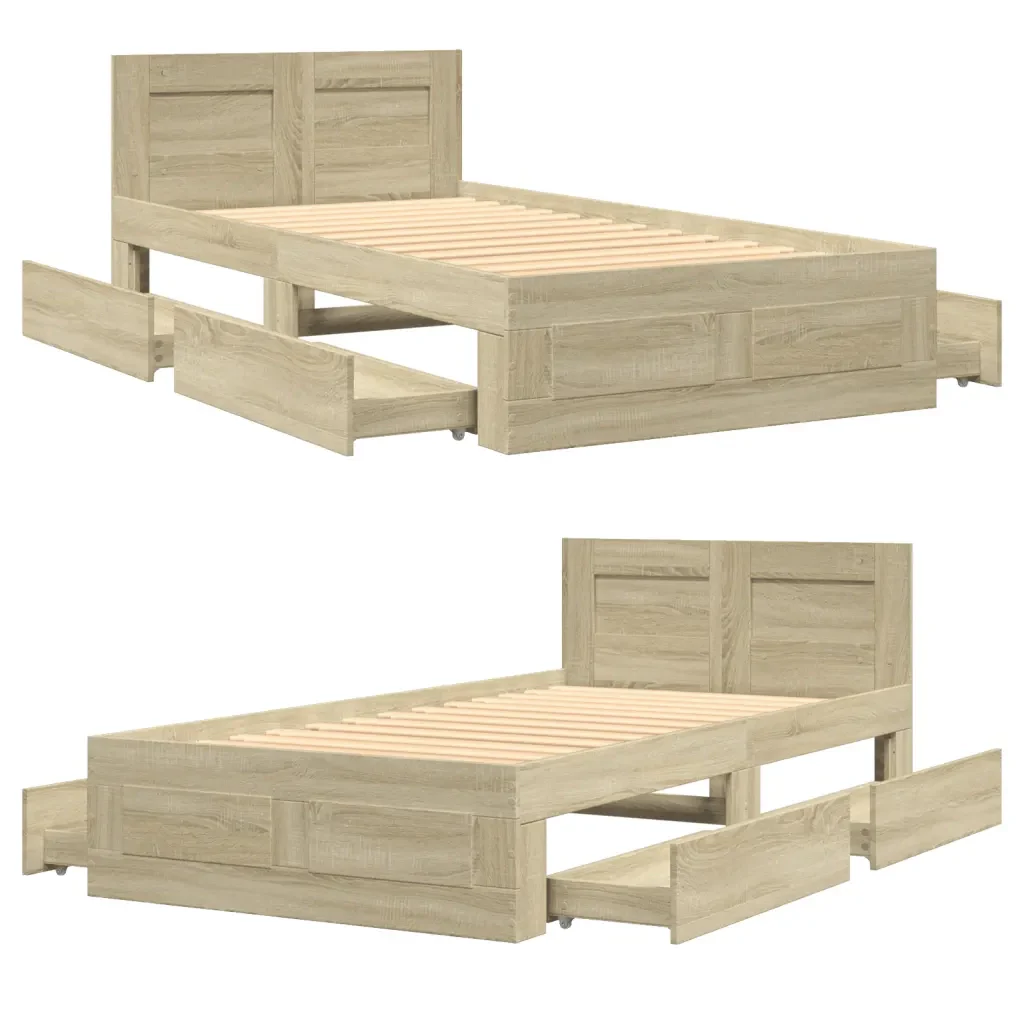 Letto singolo | Letto per adulti | Giroletto con Testiera Rovere Sonoma 90x200cm Legno Multistrato - Image 8