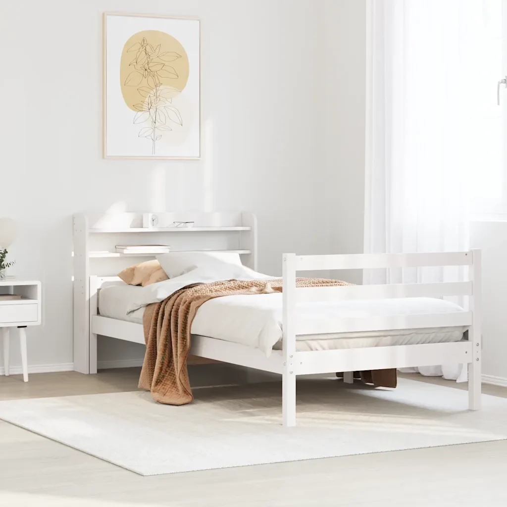 Letto singolo | Letto per adulti | Giroletto con Testiera senza Materasso Bianco 100x200 cm - Image 2