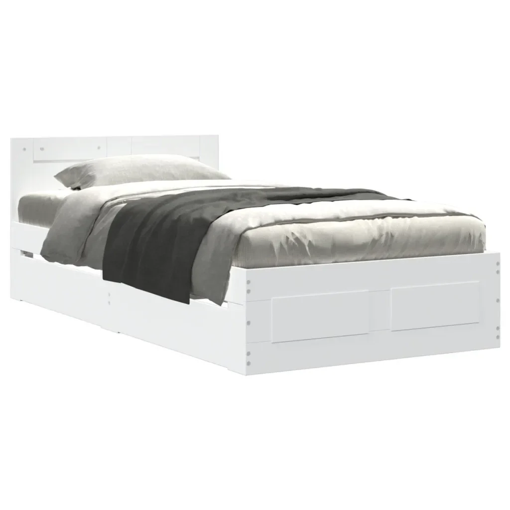 Letto singolo | Letto per adulti | Giroletto con Testiera senza Materasso Bianco 100x200 cm