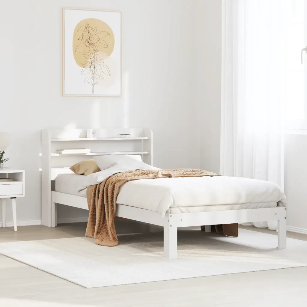 Letto singolo | Letto per adulti | Giroletto con Testiera senza Materasso Bianco 100x200 cm - Image 2