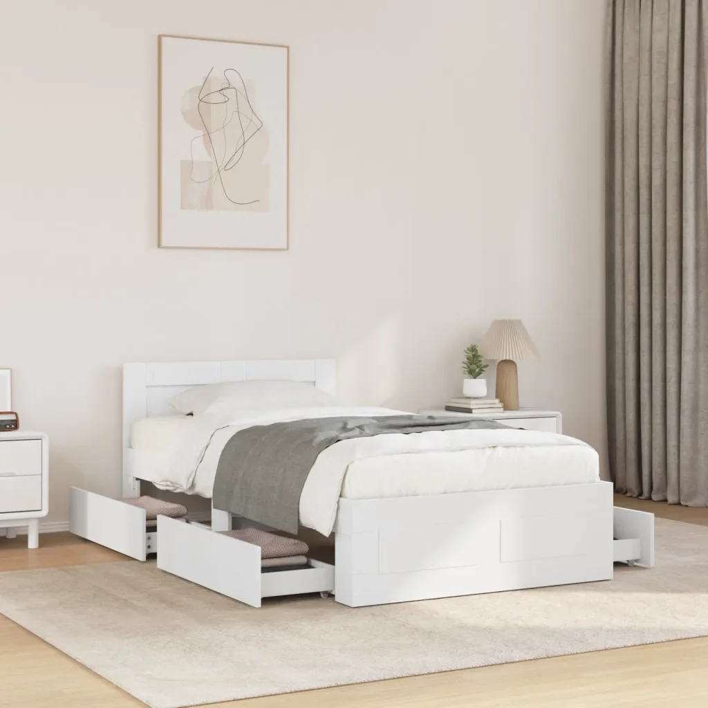 Letto singolo | Letto per adulti | Giroletto con Testiera senza Materasso Bianco 100x200 cm - Image 2