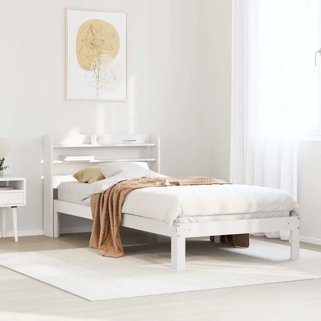 Letto singolo | Letto per adulti | Giroletto con Testiera senza Materasso Bianco 90x200 cm - Image 2