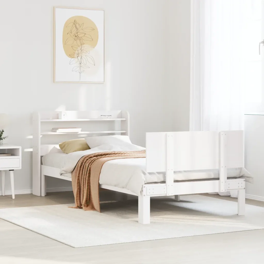 Letto singolo | Letto per adulti | Giroletto con Testiera senza Materasso Bianco 90x200 cm - Image 2