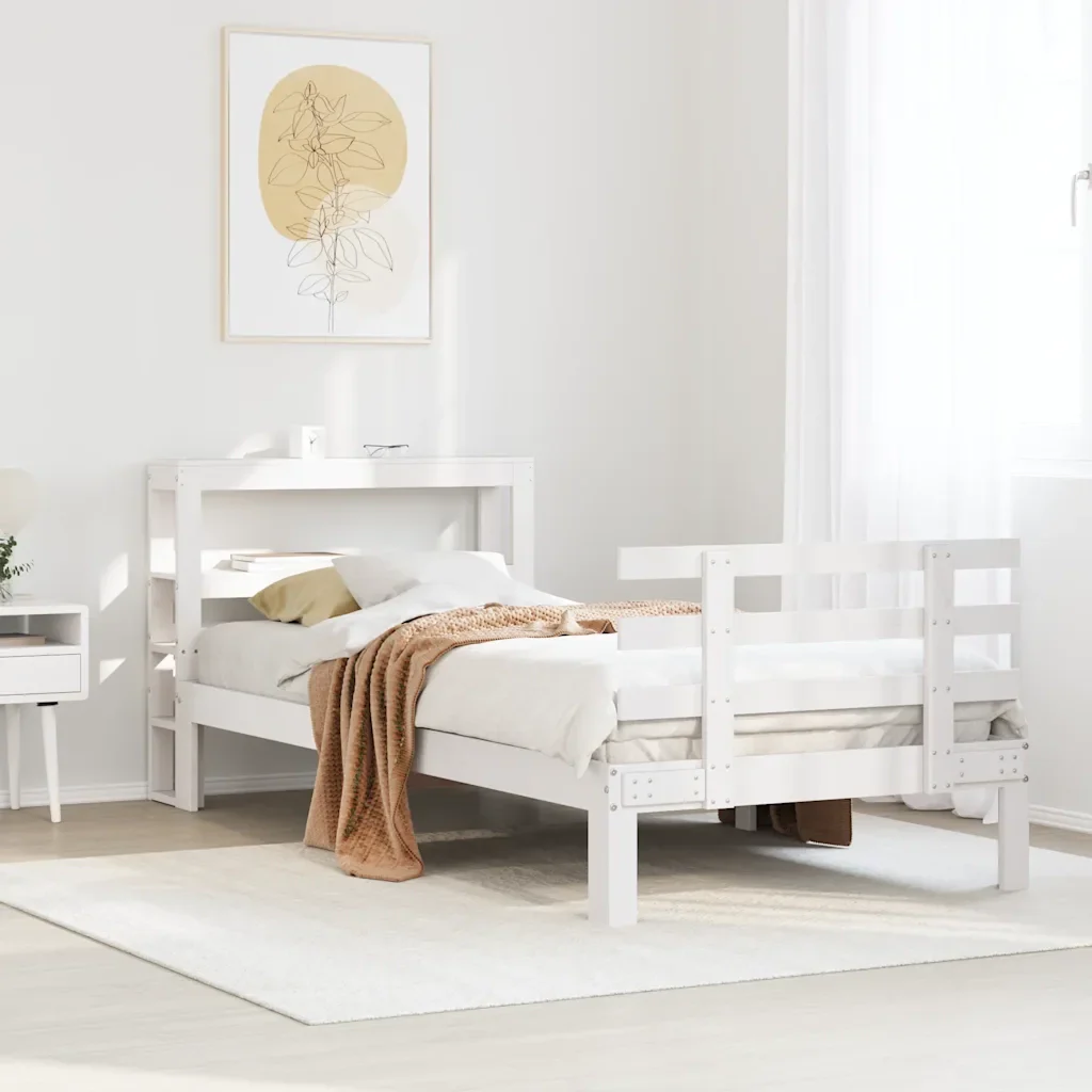Letto singolo | Letto per adulti | Giroletto con Testiera senza Materasso Bianco 90x200 cm - Image 2