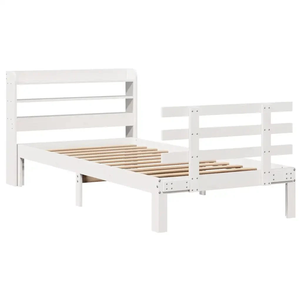 Letto singolo | Letto per adulti | Giroletto con Testiera senza Materasso Bianco 90x200 cm - Image 4