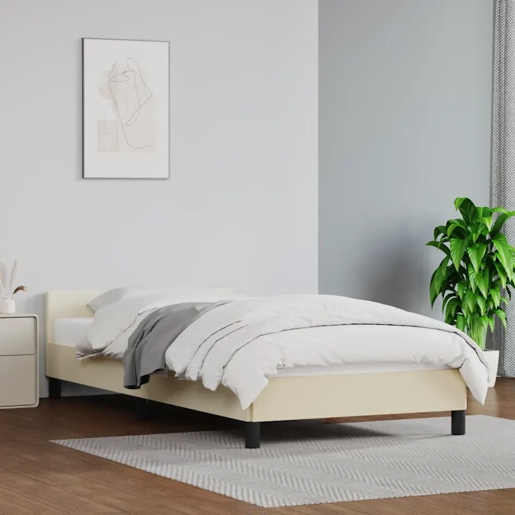 Letto singolo | Letto per adulti | Giroletto con Testiera senza Materasso Crema 80x200 cm - Image 2