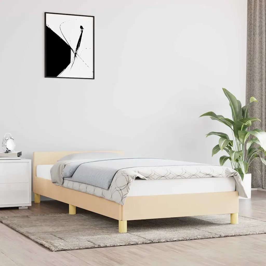Letto singolo | Letto per adulti | Giroletto con Testiera senza Materasso Crema 90x190 cm Tessuto - Image 2